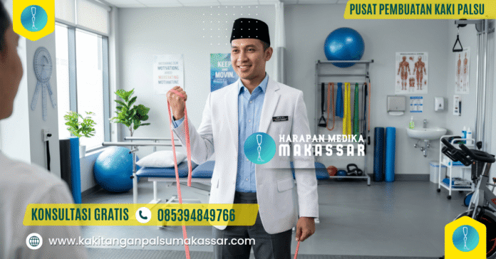 Ahli fisioterapi memandu program rehabilitasi pasca amputasi-kaki-palsu Ahli fisioterapi memandu program rehabilitasi pasca amputasi untuk pembuatan kaki palsu