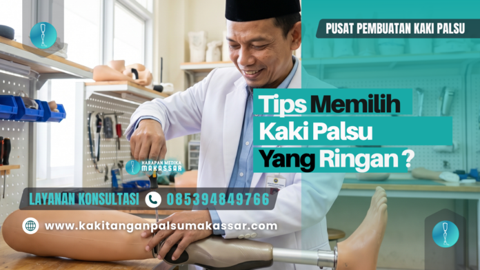 Teknisi kaki palsu Harapan Medika Makassar sedang merakit kaki palsu ringan berbahan polipropilen